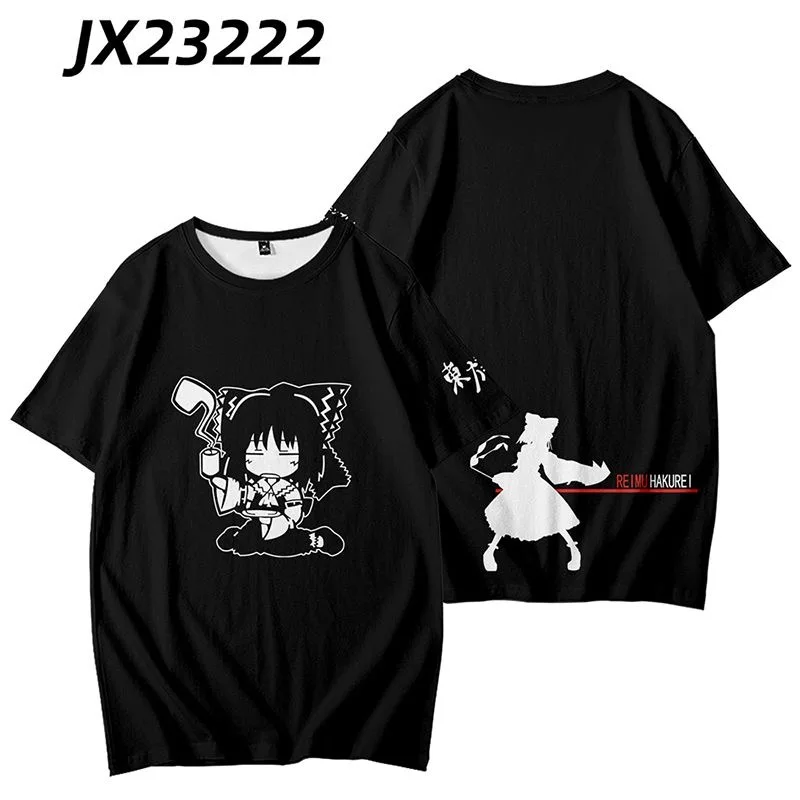 TouHou Project Hakurei Reimu 3D Printing T-shirt Summer Round Neck Short Sleeve Kimono Popular Japanese Anime Game Streetwear A