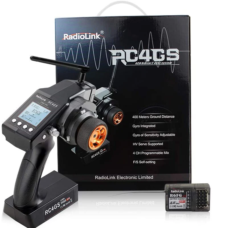 

RadioLink RC4GS 2.4G 4CH pistol-grip style Controller Transmitter + R6FG Gyro Inside Receiver for RC Car Boat