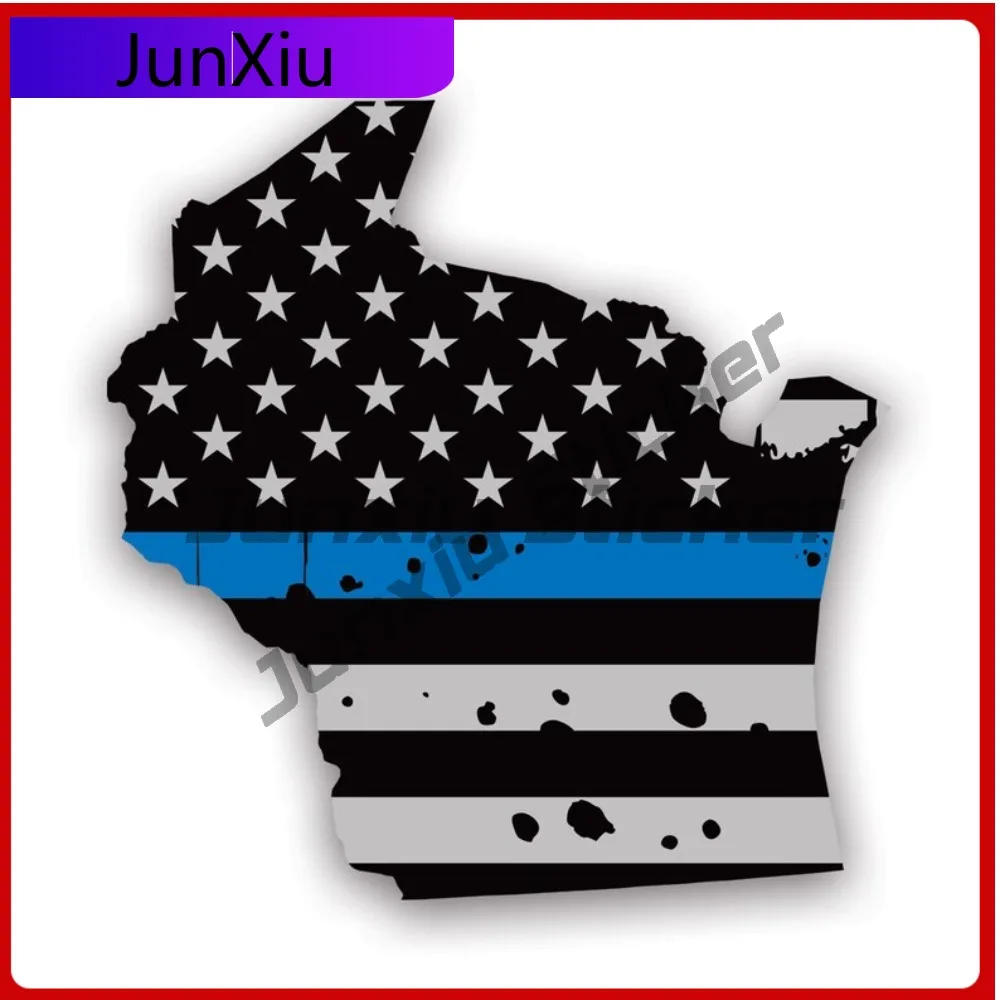 

Cute Retro Distressed Wisconsin State Shaped Subdued Us Flag Thin Blue Line Sticker Decal American Made Uv Protected Police