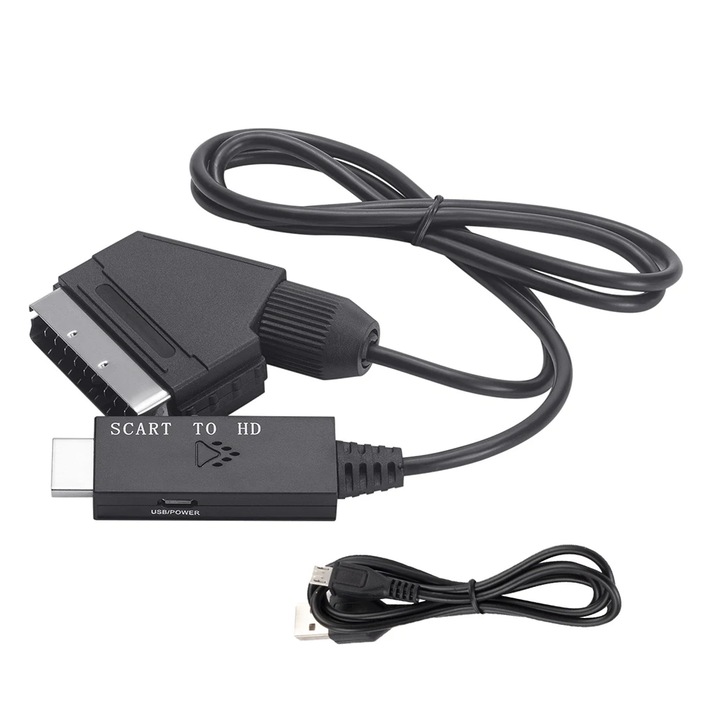 Scart to HDMI-compatible Convert Cable 1M 1080P 60Hz High Definition Video Audio Extend Cord VHS VCR DVD TV HD Connect Line