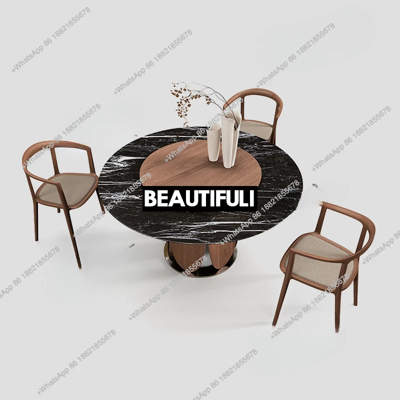 Italian minimalist marble round dining table flat floor villa dining table