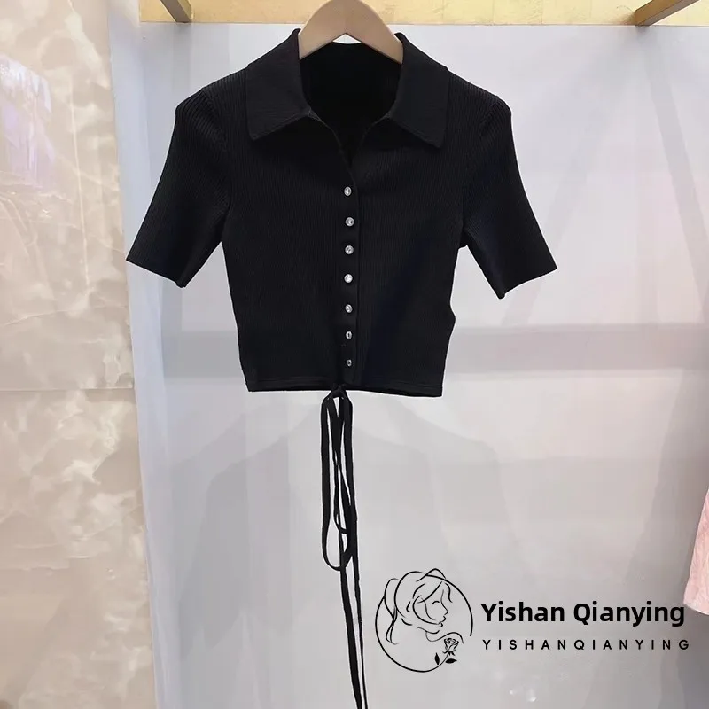 

Early Autumn 2025 Women's Knitted ort Sve Cardigan with Stand Collar Belted French Sle Faion Piece