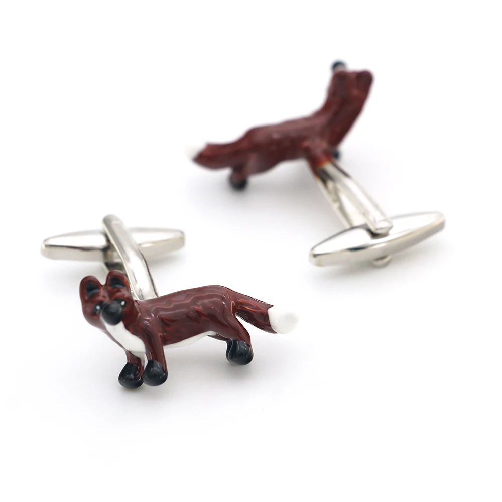 أزرار أكمام عصرية للرجال من iGame باللون البني بتصميم ثعلب عالي الجودة من مادة النحاس أزرار أكمام على شكل حيوانات للبيع بالجملة والتجزئة #3