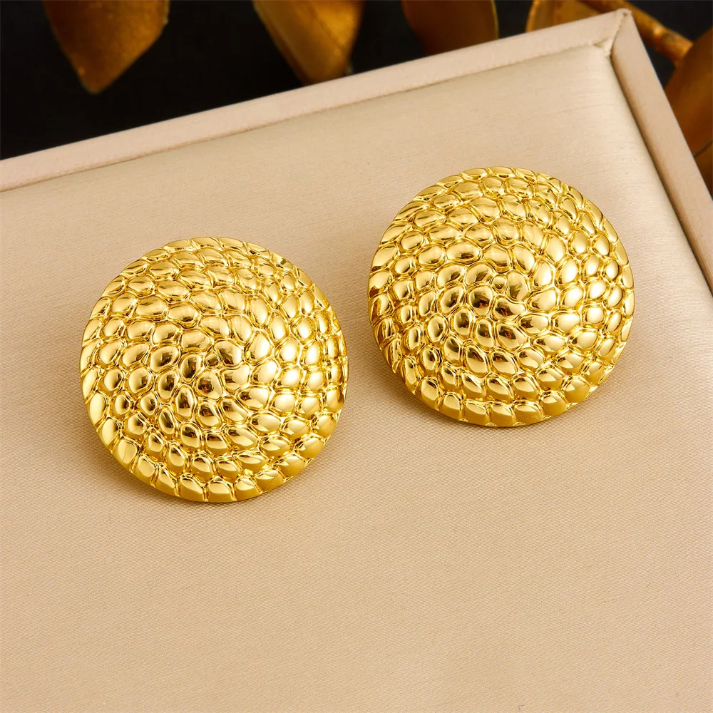 Neue stilvolle runde Edelstahl-Ohrringe im Vintage-Stil mit übertriebenem Design und spiralförmigem geometrischem Vergoldung