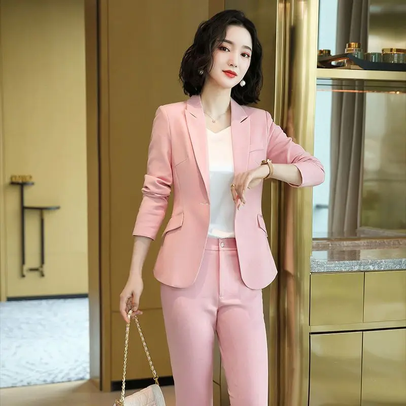 Korean Style Slim Fit Jacket Blazer Fashion Pencil Pants Two Piece Set Elegant Women\'s Pants Set Summer Office Outfits