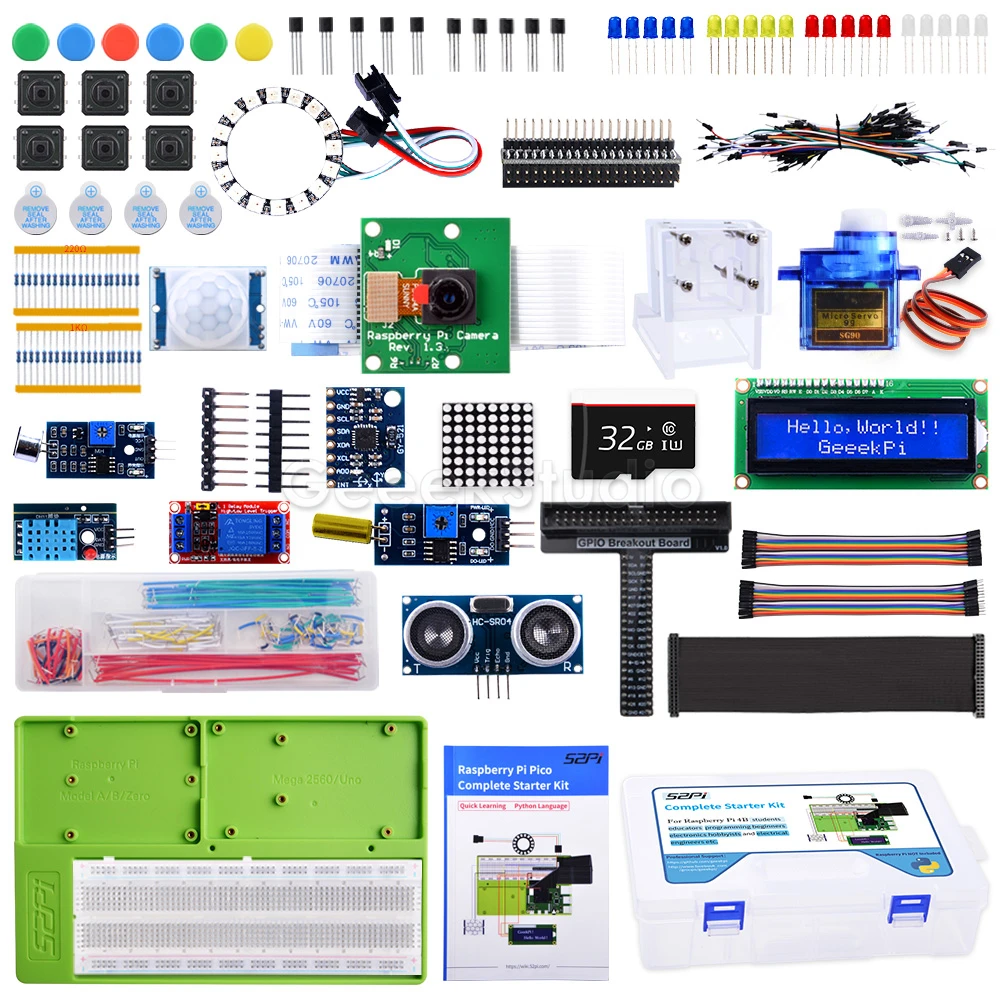 

Raspberry Pi Complete Starter Kit DIY Electronic Project LED Sensor Breadboard Jump Wire LCD Display Module