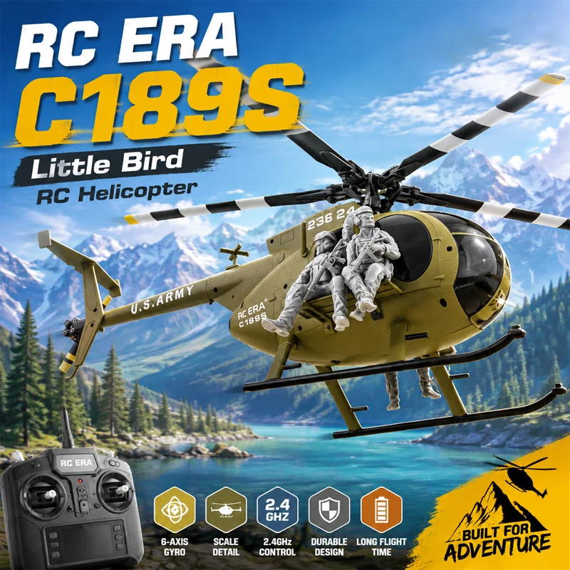 New C189S RC Helicopter MD500 1:28 Little Bird with Soldier Figure, Simulation Scale Model, Optical Flow Positioning & Altitude