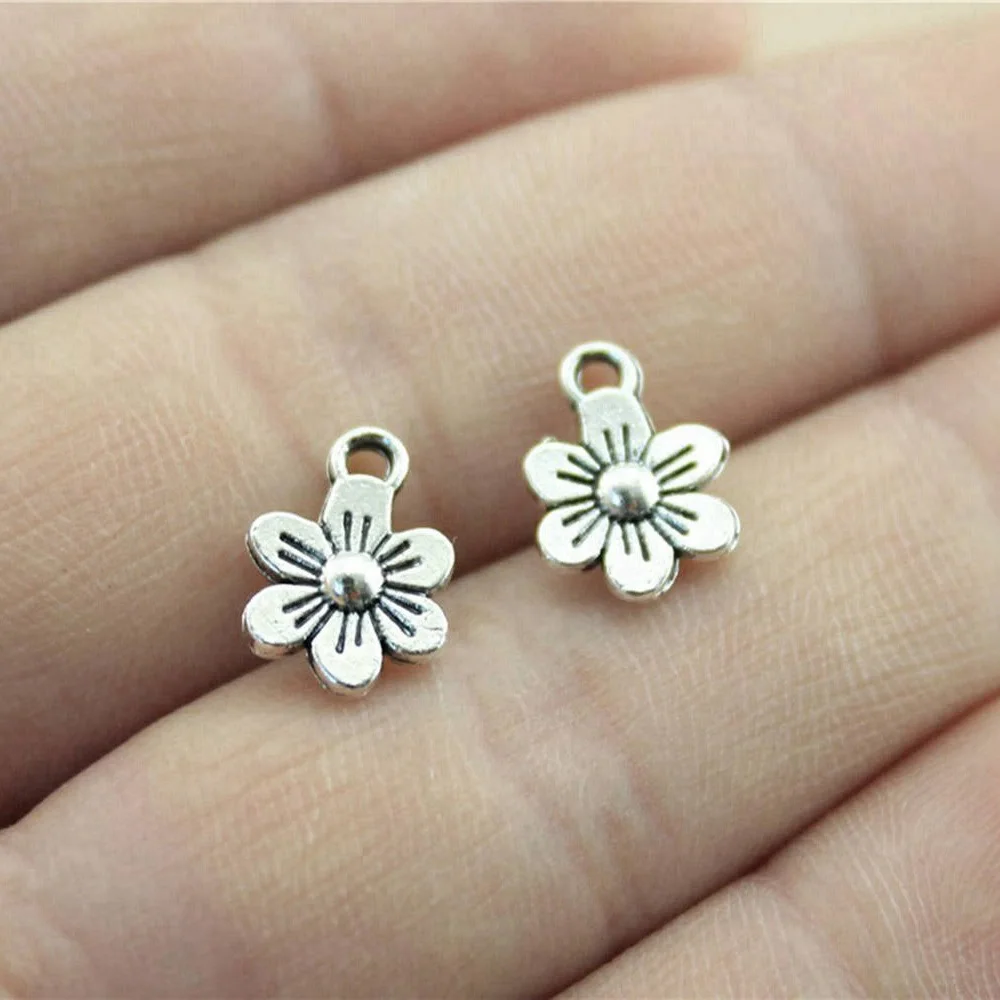 20pcs/lot 12x9mm Flowers Charms For Jewelry Making Antique Silver Color 0.47x0.35inch