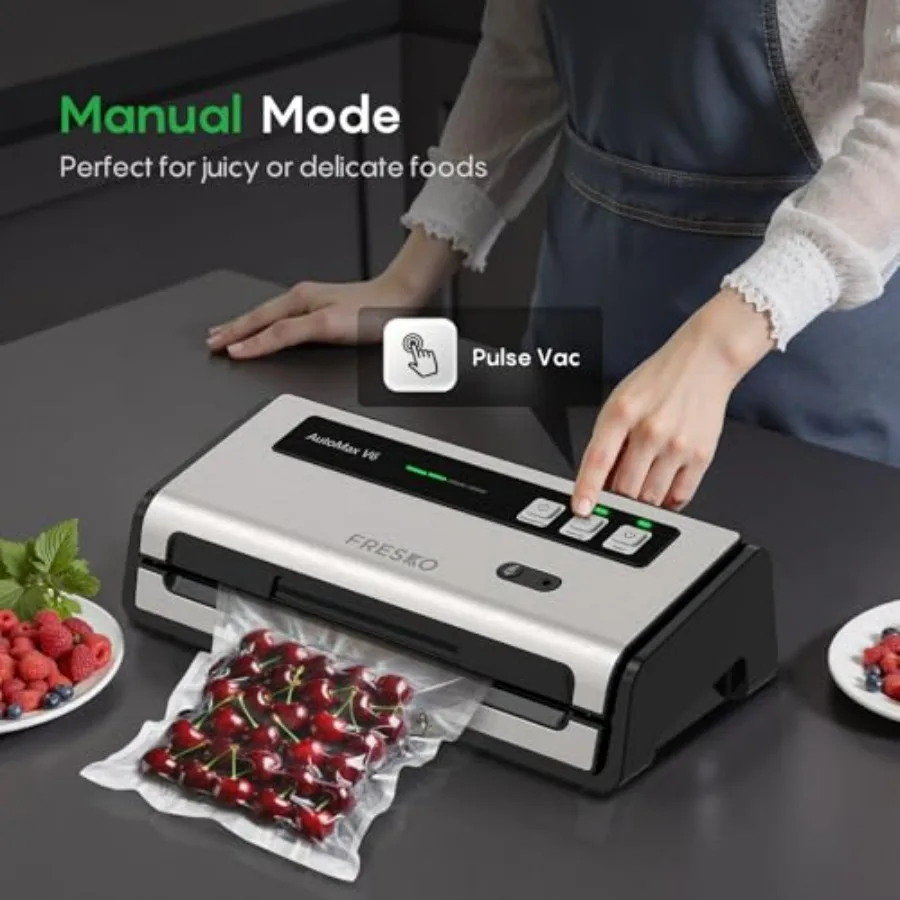 Scelleuse sous vide professionnelle V6 avec rouleau de sac intégré, stockage et coupe pour la conservation des aliments à long terme, comprend 2 rouleaux de haute qualité
