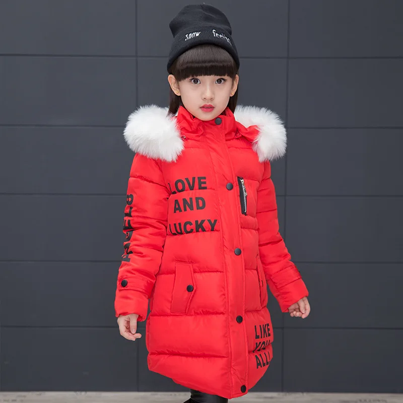 2024 Winter Warm Jackets for Girls Fashion Fur Hooded Children Girls Waterproof Outwear Kids Cotton Lined Parkas