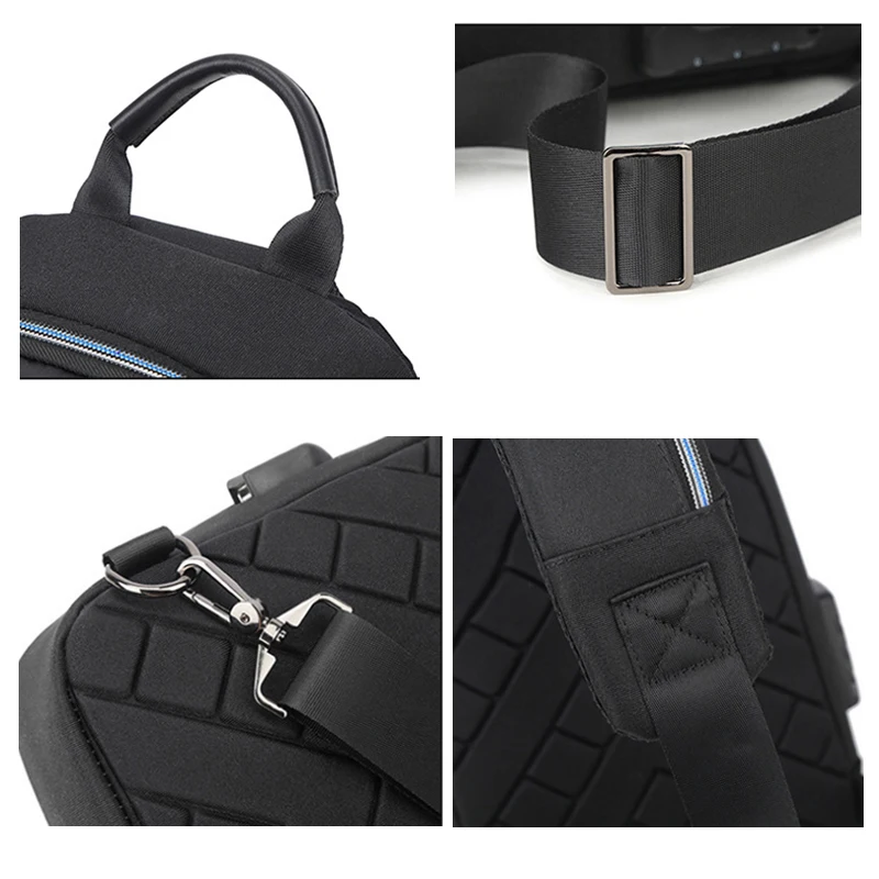 Men Multifunction PVC Anti-theft Shoulder Bag USB Crossbody Travel Sling Pack Messenger Pack Chest Bag for Male