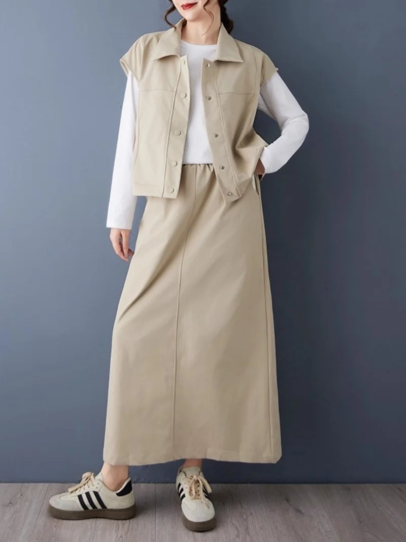 

Усовершенствованная спецодежда, жилет и юбка, комплект из 2 предметов, женская мода, осенний наряд 2025 года, новый стильный полный комплект, спортивный костюм W821 ﻿