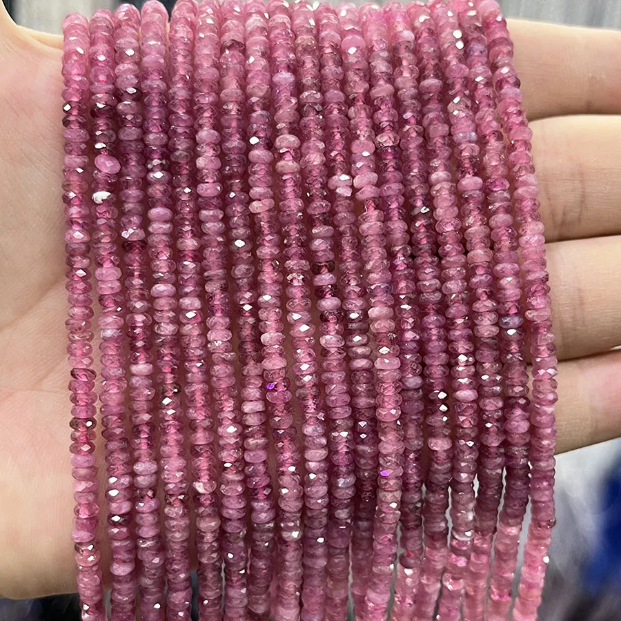 

Natural Crystal Pink Tourmaline Disc Bead Small Section Faceted Loose Spacer for Jewelry Making DIY Necklace Bracelet 15''2x4mm