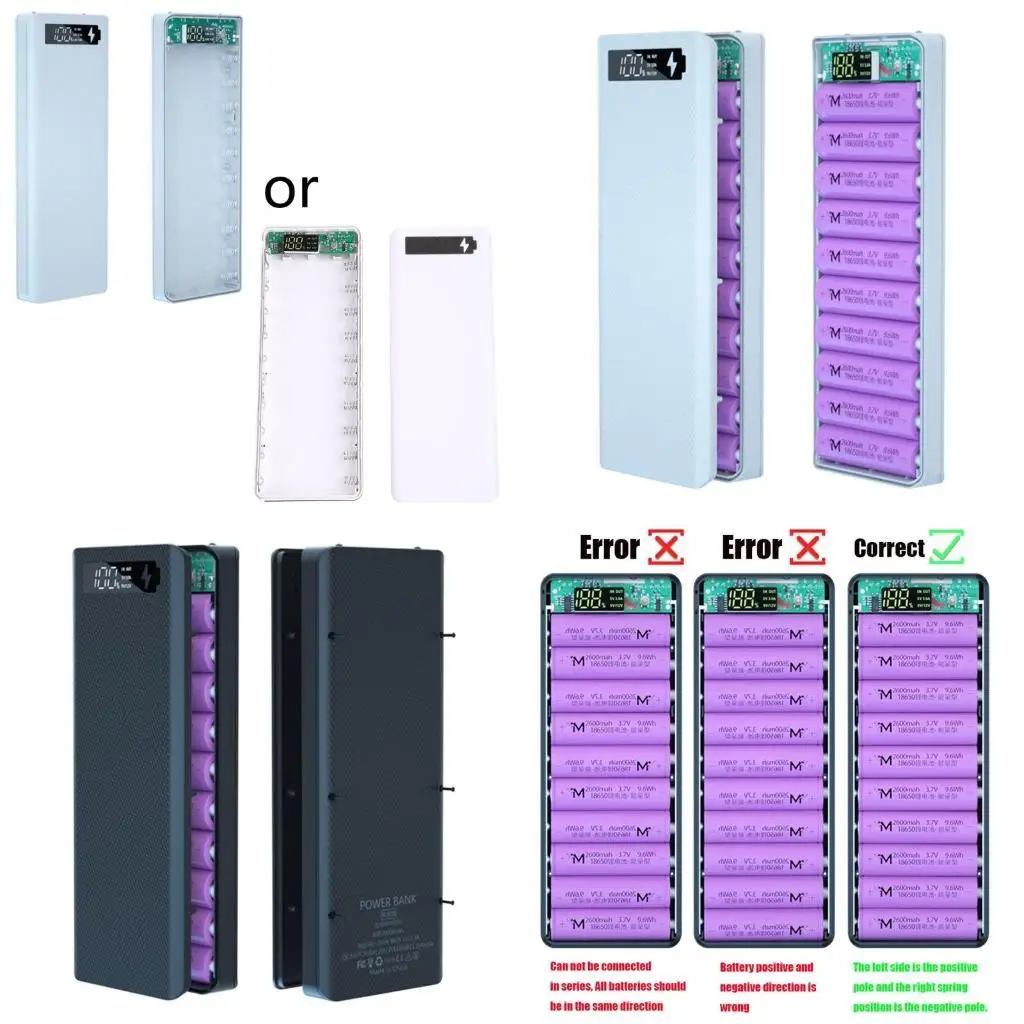 652F QC3.0 USB 10x18650 بطاريات DIY Box Holder for Case Fast for Shell Displable LCD Access
