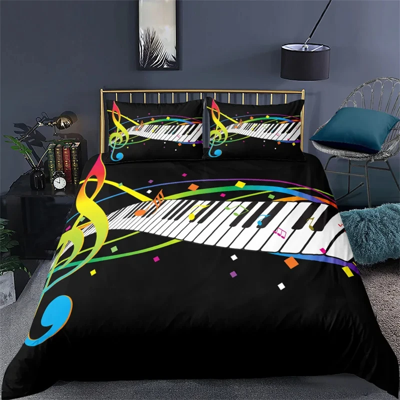 Piano Keyboard Duvet Cover Note Clef Staff Music Theme Bedding Set Microfiber Melody Music Geometric Quilt Cover Twin King Size