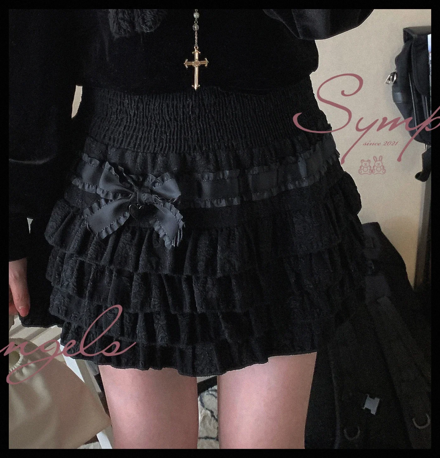 

NIGGEEY Gothic Sexy Bow Ruffle Tiered Skirt Women High Waist Solid Criss Cross Tie Up sweet A-Line Mini Pleated Cake Skirts