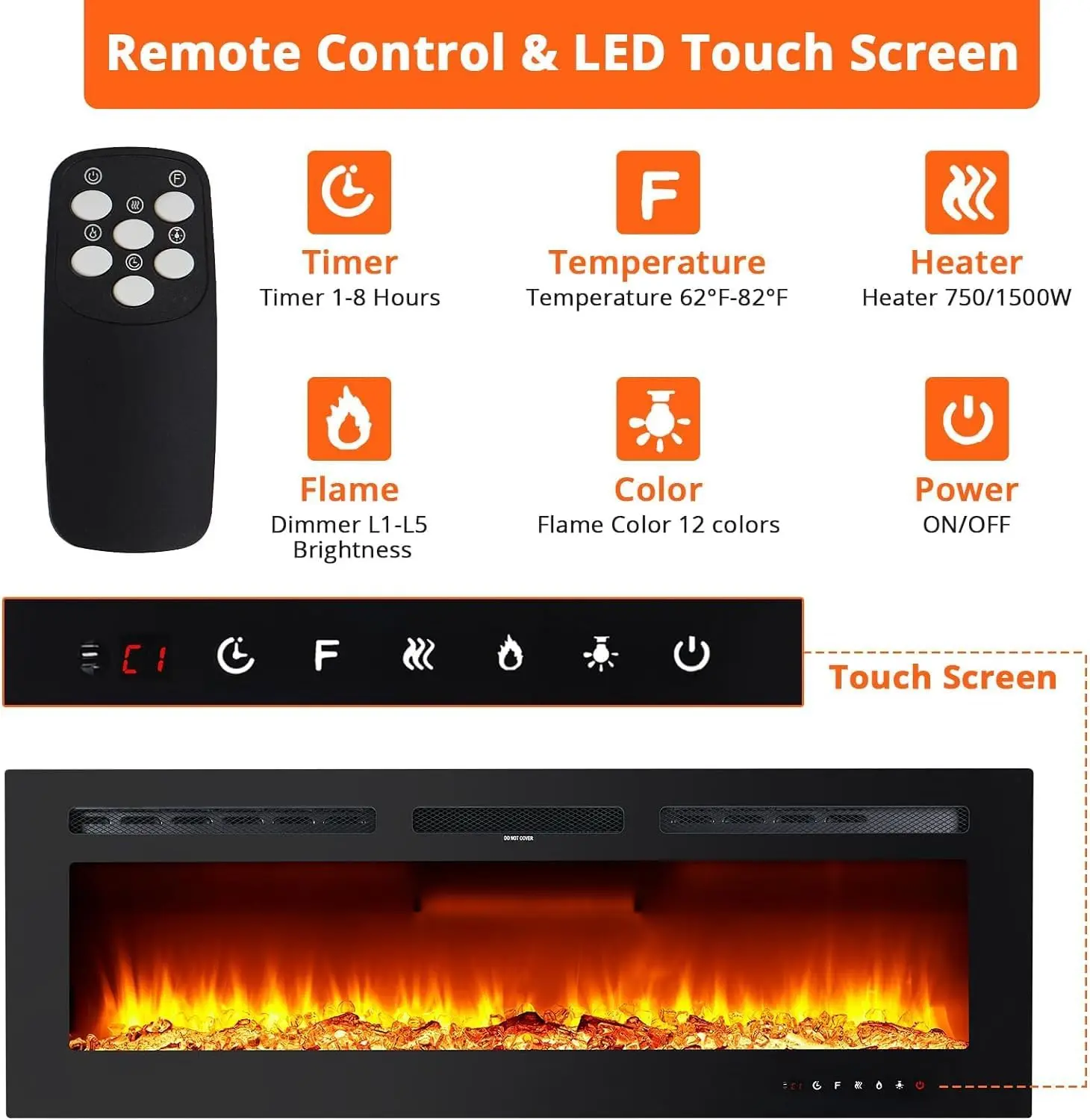 Electric Fireplace TV Stand 3-Sided Glass LED Flame Storage Shelves Entertainment Center for 50