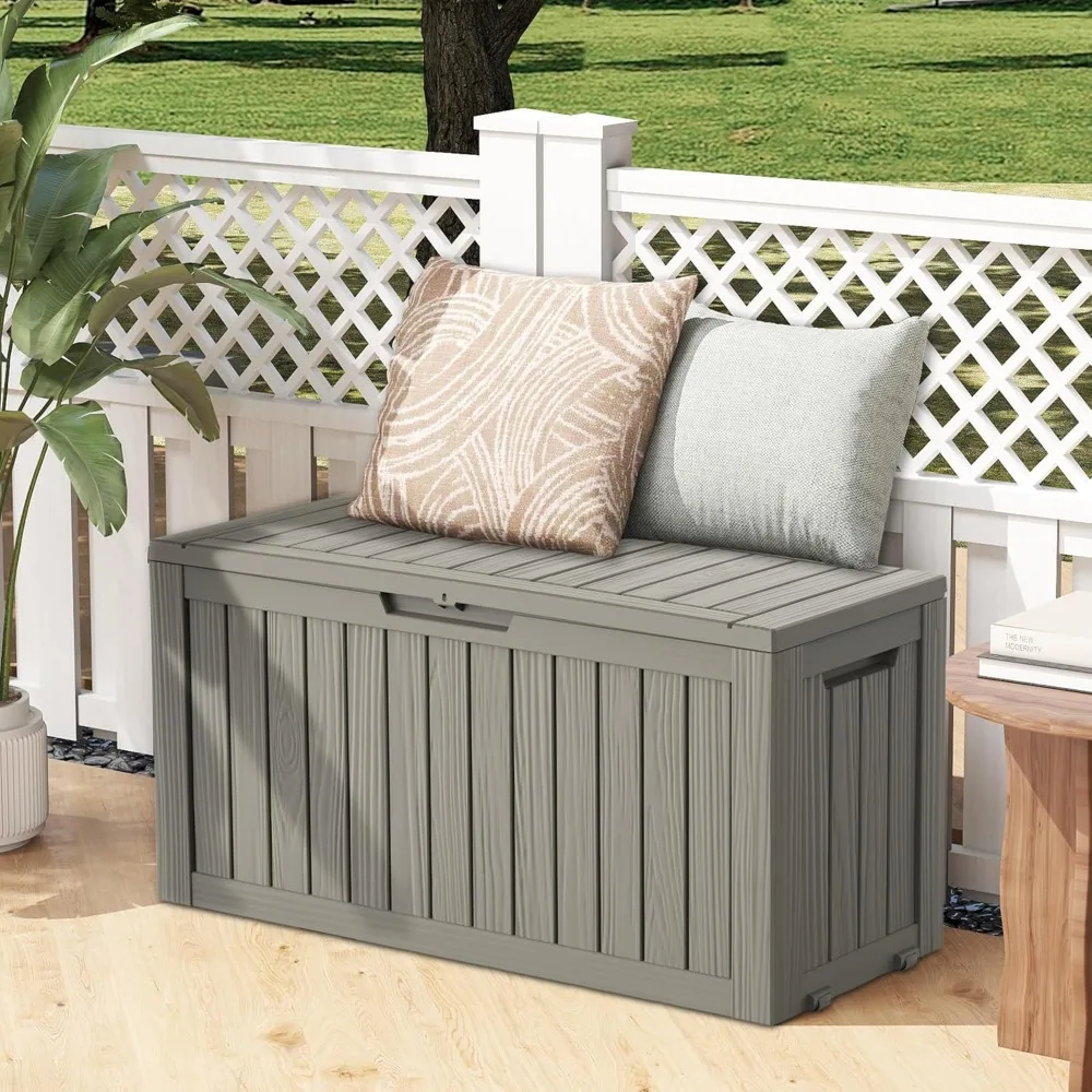 صندوق تخزين خارجي مقاوم للماء 72 جالونًا، صندوق سطح من الراتنج قابل للقفل مع مقابض وقضبان هيدروليكية للاستخدام في الفناء #5