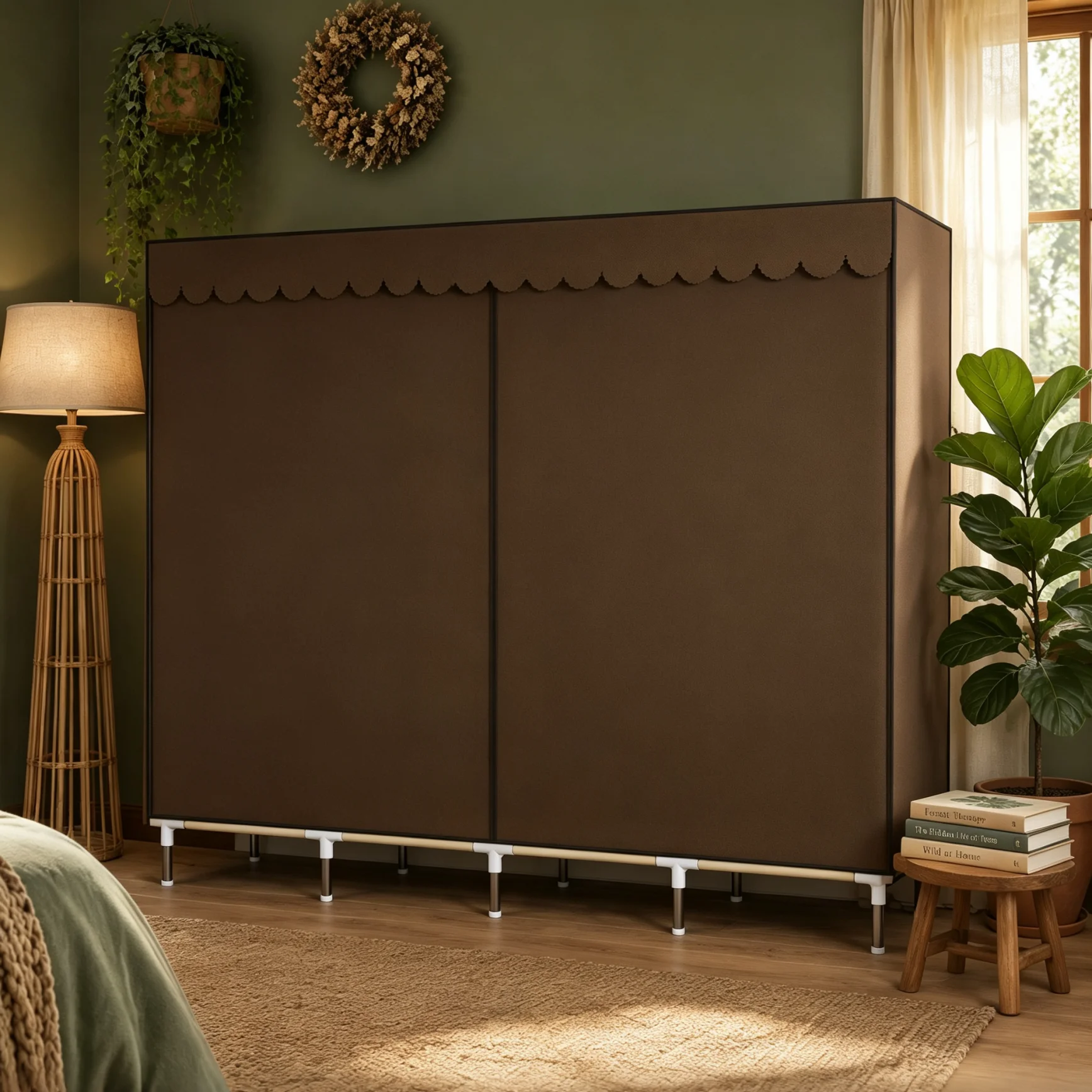 Spacious Closet Organizer for Dormitory Sturdy 16mm Metal Tube Wardrobe Dustproof Cover 8 Total Storage Areas 78.7x17.7x66.9in