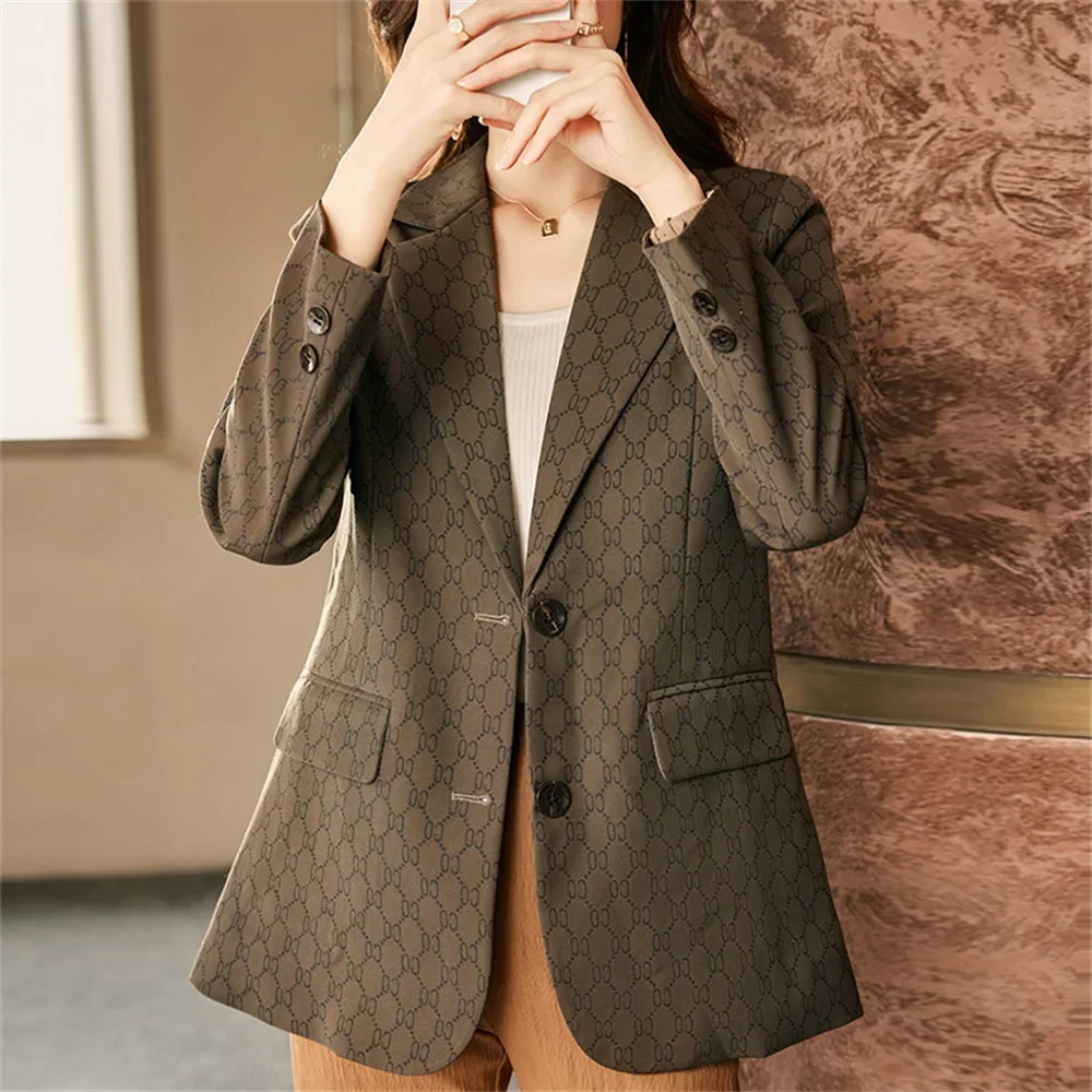 Fashion Women Blazer 2023 New in Casual Print Slim Single Breasted Coats Outwear Female Office Lady Business Formal Jacket