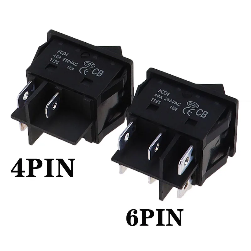 1Pcs 40A 250V AC High Current ON/OFF Special for Eelding Machine KCD4 Sterling Silver Point Rocker Power Button Switches Black