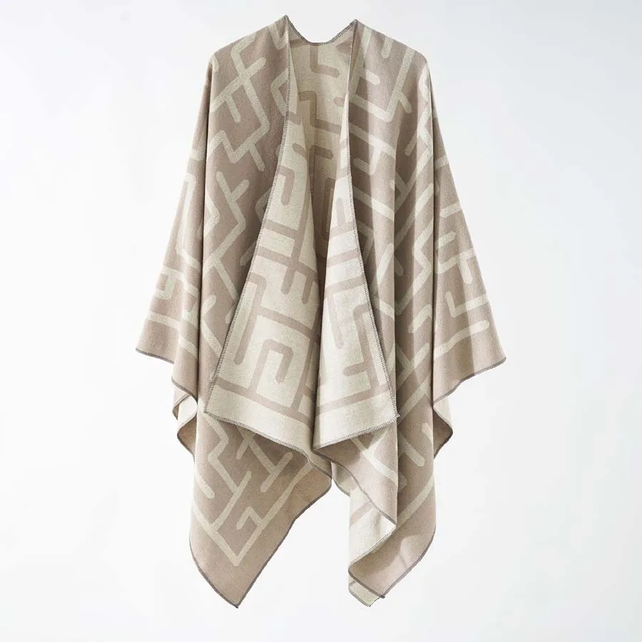 New Fashion Maze Plaids Split Cape Big Shawl Spring Autumn Leisure Travel Warm Shade Wraps Cappa