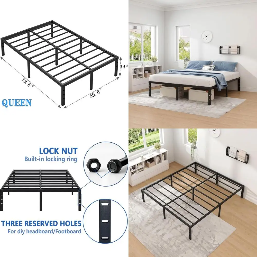 

Металлическая кровать Black Queen 14 дюймов с местом для хранения, усиленная конструкция, простая сборка, не требует пружинного блока