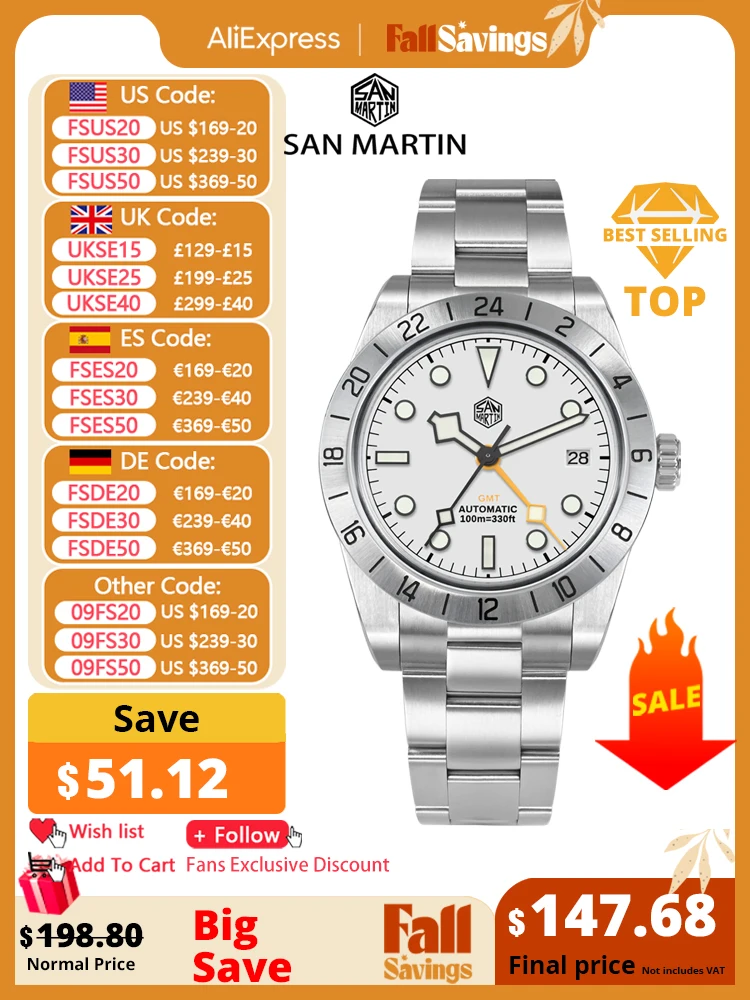 San Martin Nieuw 39 mm automatisch mechanisch GMT-horloge NH34 roestvrij staal sporthorloge saffier lichtgevend waterdicht voor heren Relogio