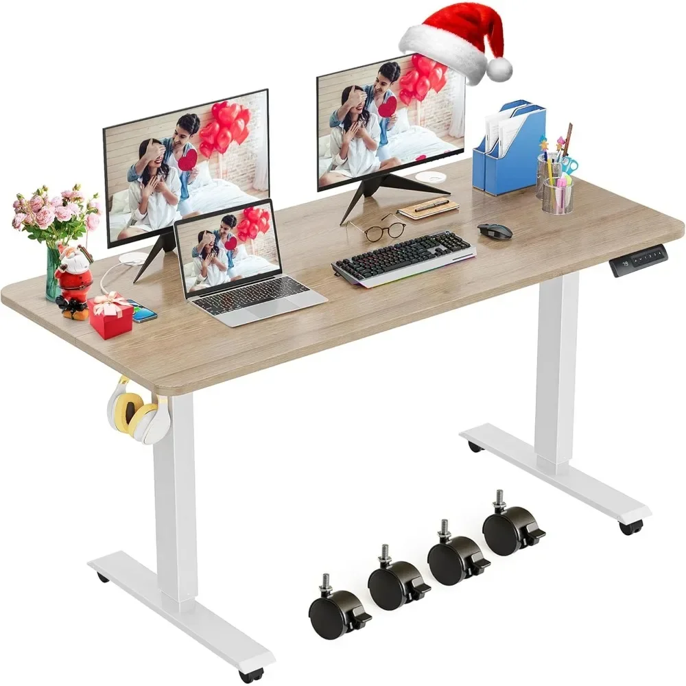 Electric Standing Desk Adjustable Height, 48 x 24 inch Sit Stand Desk with Metal Hook, 4 Memory Heights, 27''-46'' Lifti