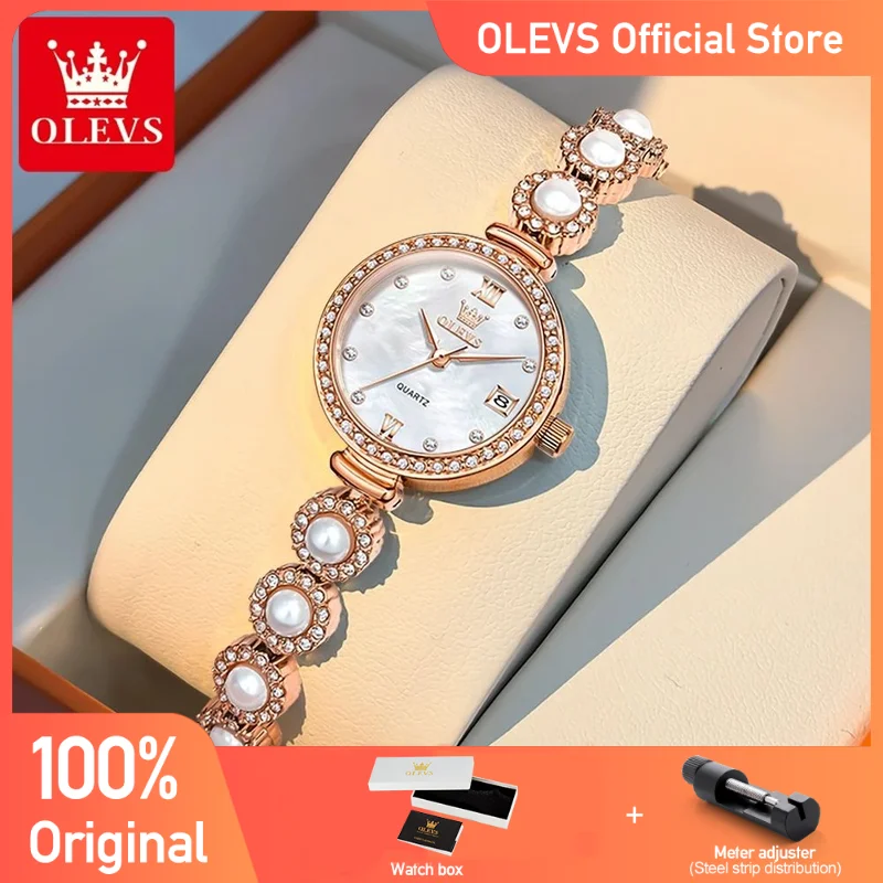 OLEVS 5635 Women Watch Elegant Fashion Original Quartz Watch Waterproof Pearl Watch Chain Automatic Date Ladies Watch Box Reloj