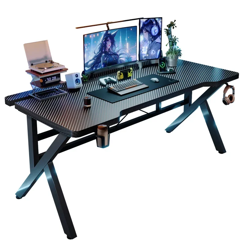# Carbon Fiber Texture Dual Tier Gaming Desk Monitor Stand Solid Wood Minimalist Bedroom Ergonomic Design for Comfortable Gaming