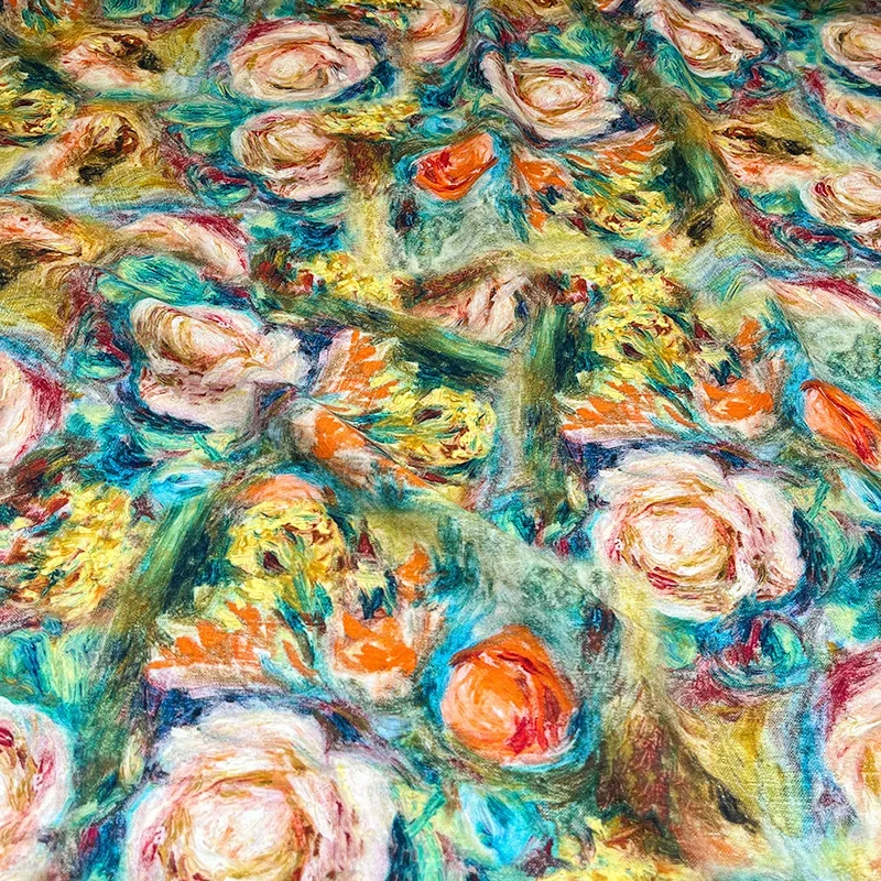 

Rose Pattern Oil Painting Style Brocade Cotton Fabric Clothing Dress Handmade DIY Cloth Sewing Material