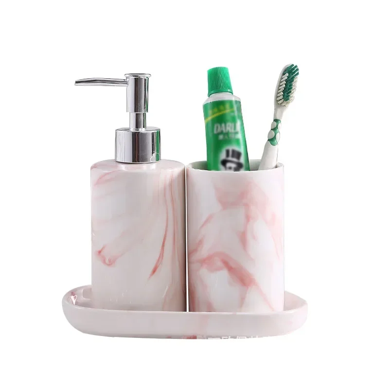 Ceramic Lotion Bottle Hand Sanitizer Empty Bottle Mouthwash Cup Kit Household Soap Box Shampoo Shower Gel Container Bathroom Set