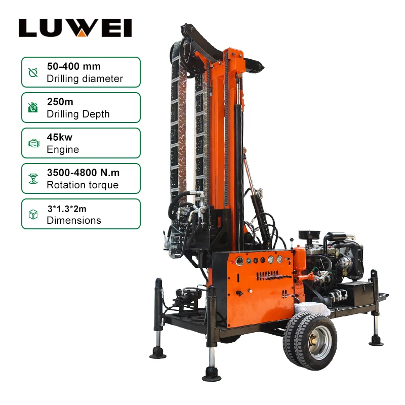 【Hot】High Efficiency Wheeled Water Well Drilling Rig Hydraulic Deep Well Drilling Machine for Farmland Irrigation Geological Sur