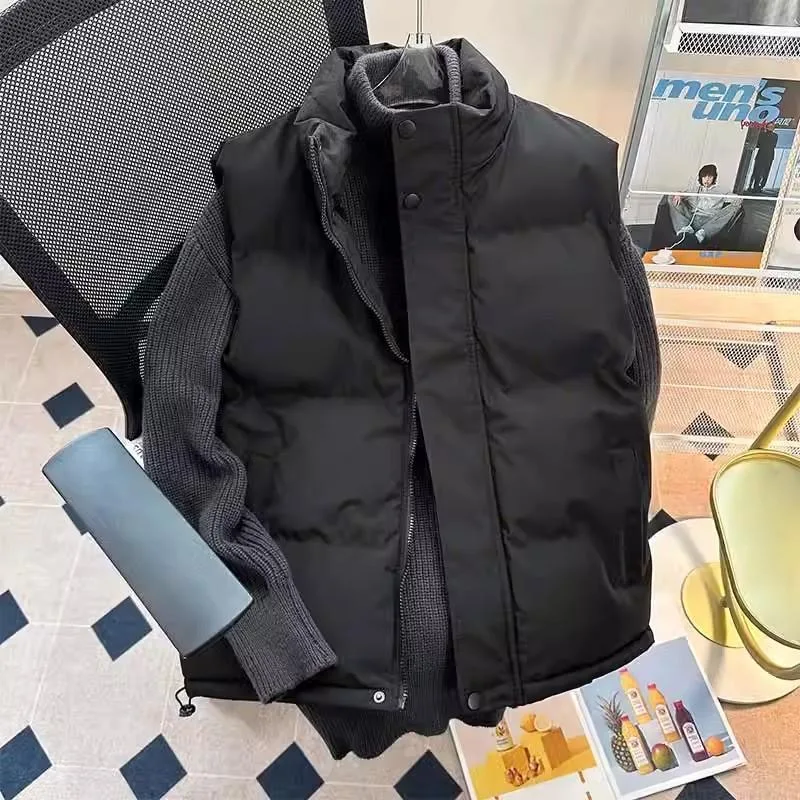 

Мужской осенне-зимний пуховый жилет с воротником-стойкой, повседневный свободный крой, чистый цвет, большой размер, теплый корейский сле, модный бренд Sv...