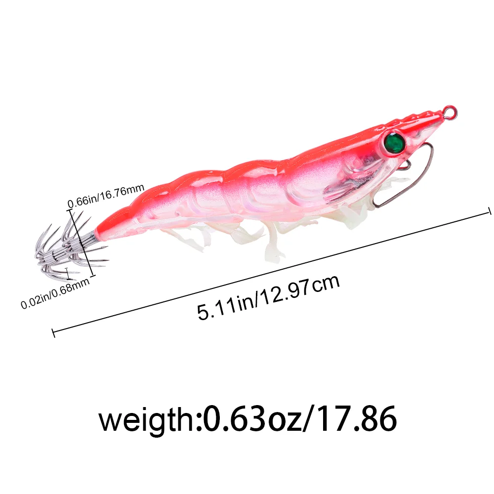 1 PC Luminous Wooden Shrimp Squid Hook Sturdy Durable Made of PC Material with Lead Pendant And Sound Beads for Fishing