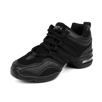 ARCLItextures-Chaussures de brevModernes en Maille Respirante pour Femme, Souliers de Jazz à Semelles Souples, Carrées, Salsa, Tissu Noir
