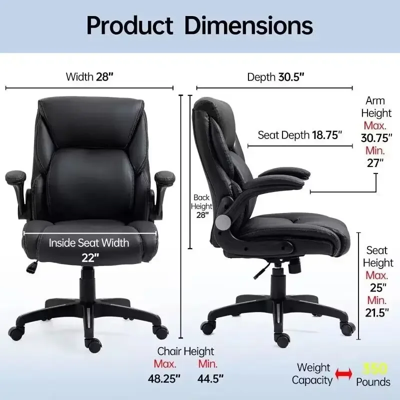 Leather Executive Office Chair- Ergonomic High Back PU Home Computer Desk Chair with Padded Flip-up Arms