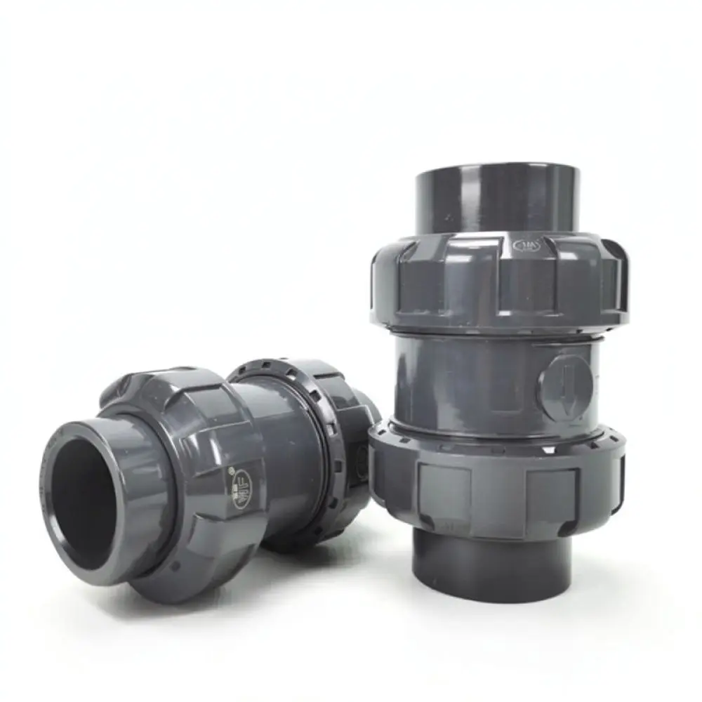 Double Union Check Valve UPVC Ball Style Pipe Fitting Corrosion Resistant Vertical Flow Regulator For Industrial Use