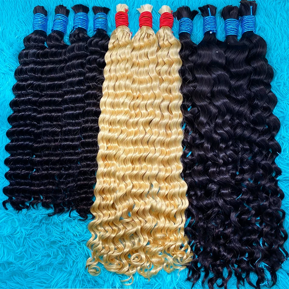 100% Human Hair Extension 613# Deep Curly Wave Natural Hair Vendor Virgin Bundles Bulk 100% Human Hair For Braiding Wholesale