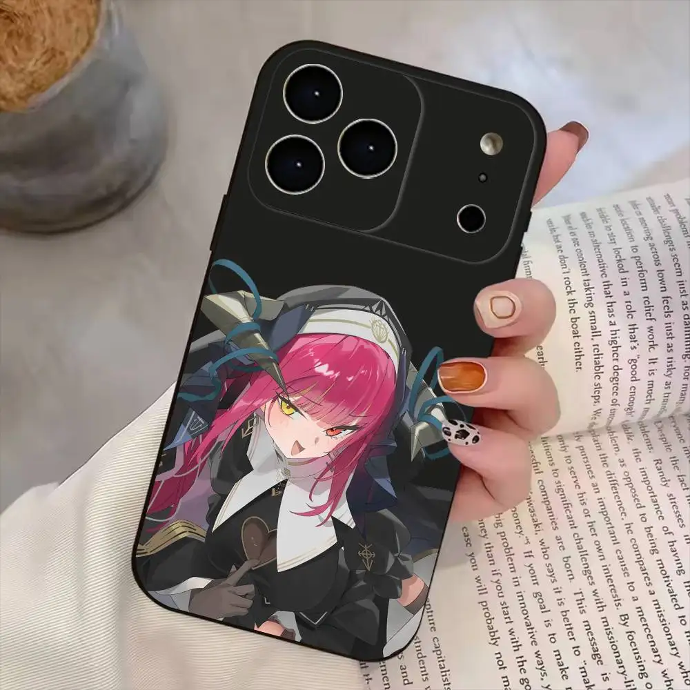 

Houshou Marin Hololive Phone Case For iPhone 17,16,15,14,13,12,11 Plus,Pro Max, Soft Silicone Black Cover