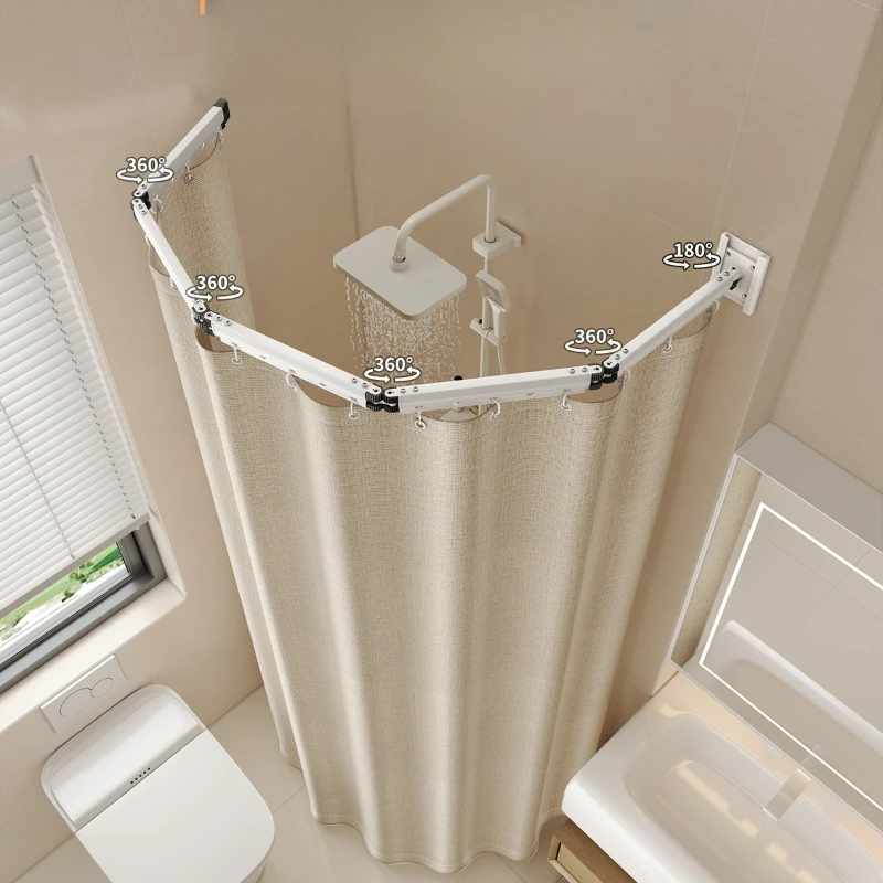 Foldable Curved Shower Curtain Waterproof Bathroom Curtains Rust Proof Room Divider Strong Load Bearing Bath Accessories Home