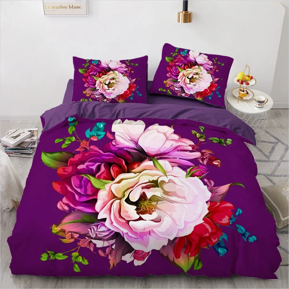 

3PCS Single-sided Flower Bird Printed Comforter Bedding Sets Comfortable Bedspreads Comforter Duvet King Bedding Birthday Gift