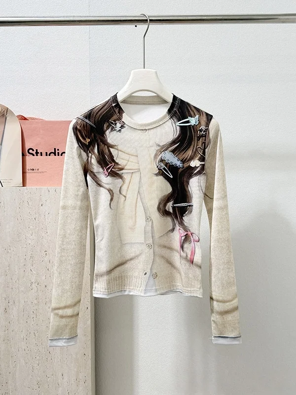 Fashionable 3D Printed Long Sleeve T-Shirt Women's Slim Fit round Neck Casual Style Top Trendy Autumn Wear for Young Women