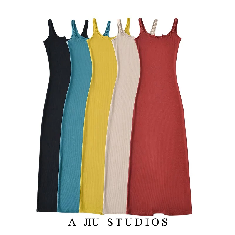 

Sexy Strapl Midi Dr Wind Pure Desire Small V-ne Ba Split Waist-cinching Bodycon Slimming Vest Dr Summer Wear