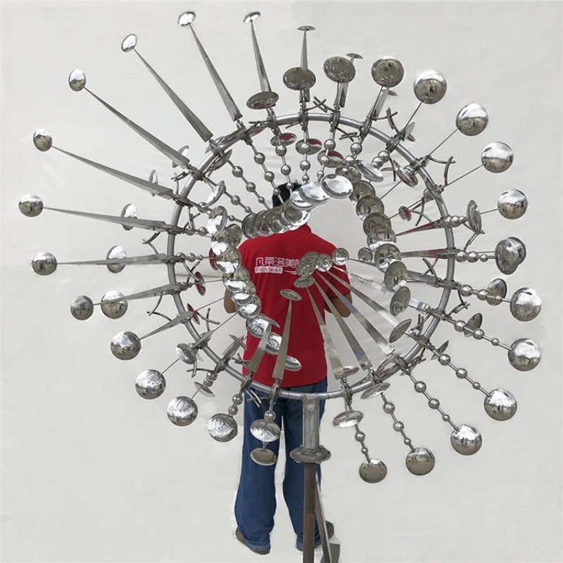 

Creative mirror rotating large art wind windmill stainless steel sculpture outdoor garden park landscape ornament