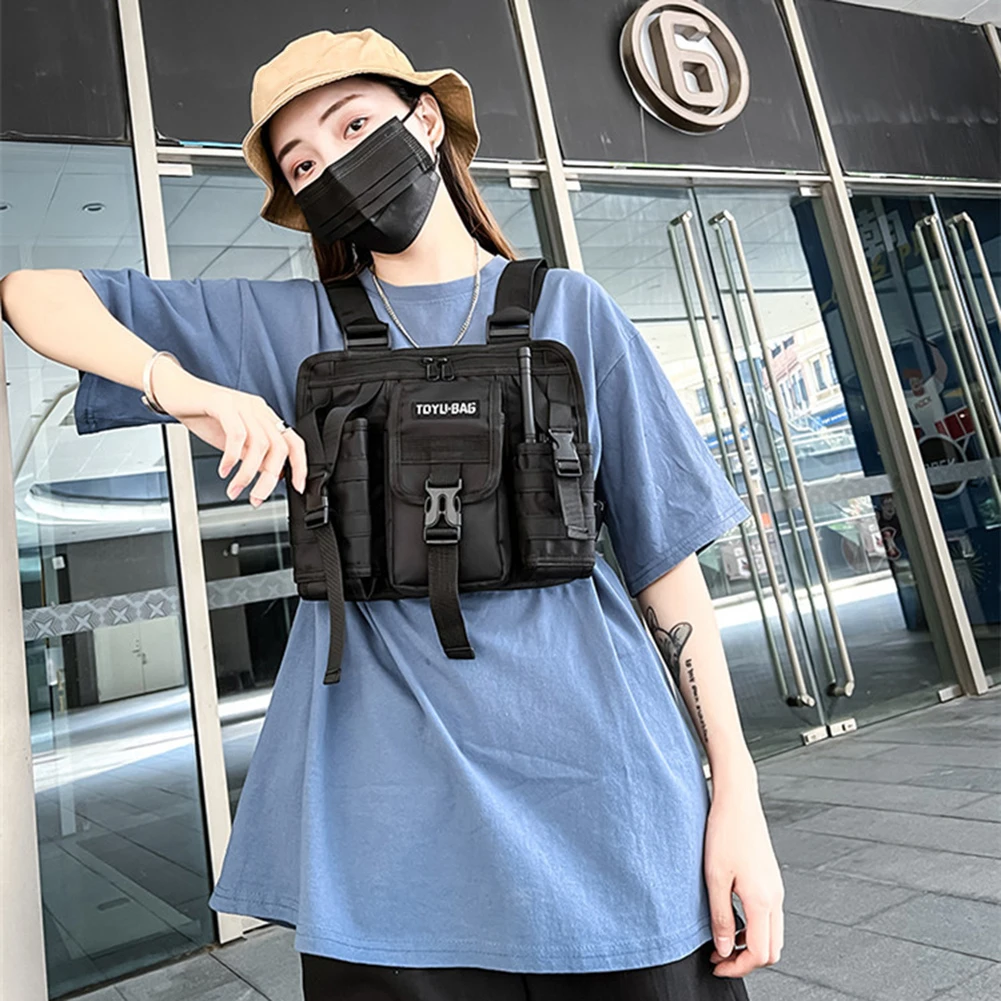 

Molle Chest Bag Oxford Cloth Molle Shoulder Vest Bags Adjustable Multiple Pockets Lightweight for Hiking Travel Cycling