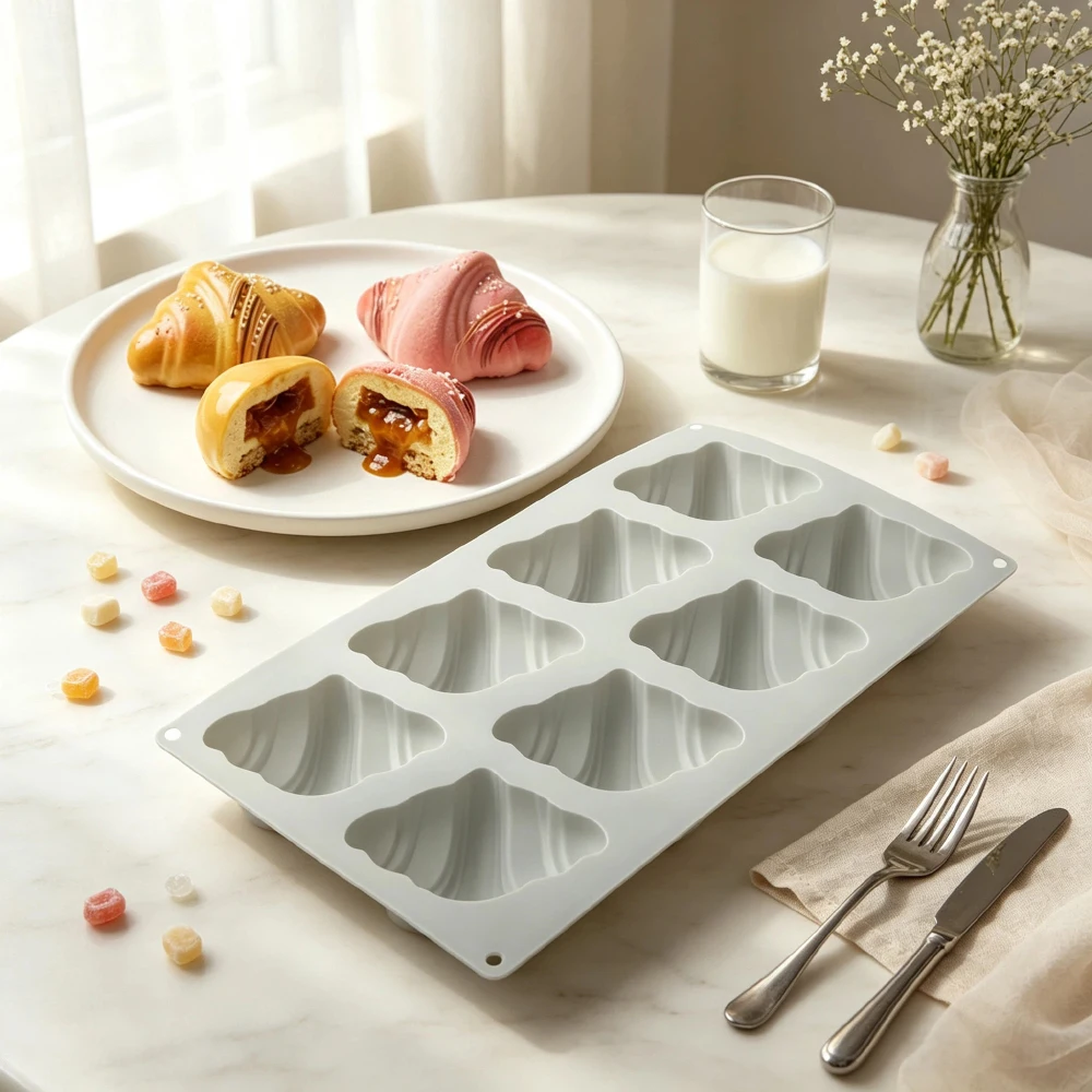 6 or 8-Cell Croissant Design Food Grade Chocolate Cake Mould DIY Soap Mold French Mousse Cake Mold Kitchen Dessert Baking Tools
