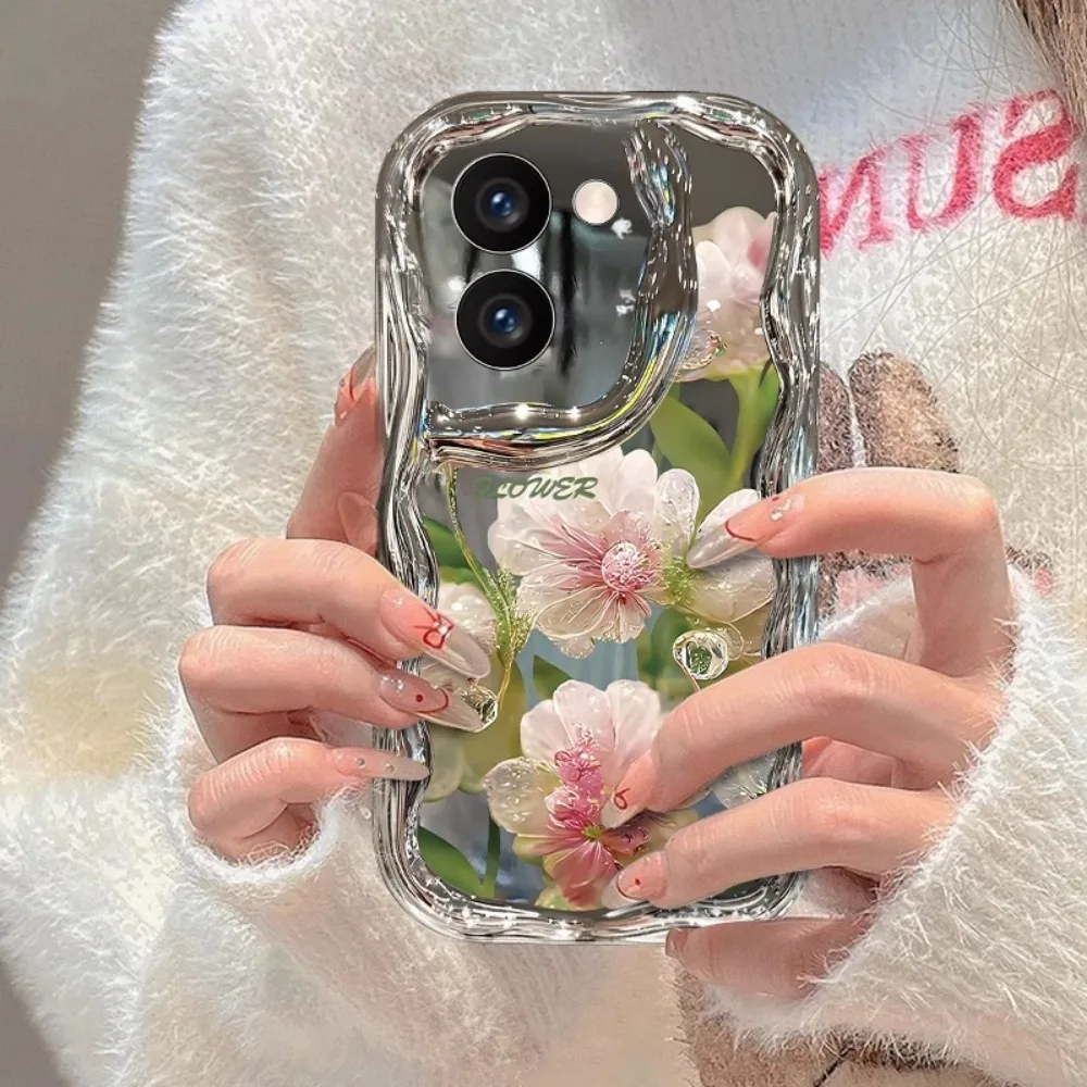 

Чехол с цветком масляной живописи для iPhone 16 Pro Max 15 Plus 14 Pro 13 12, роскошный защитный чехол с гальваническим покрытием для девочек