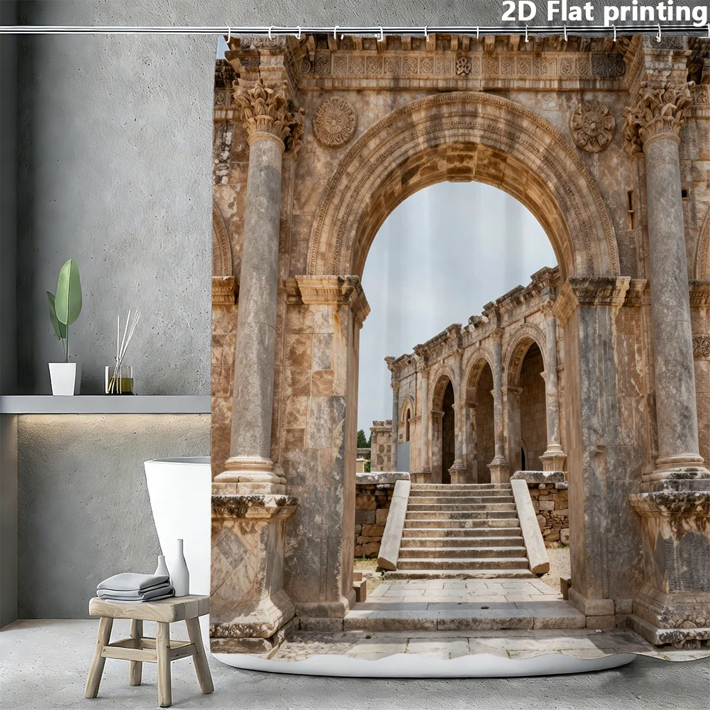 Elegant Roman Ruins Shower Curtain Waterproof Bath Decor Vintage Classical Arch Style Liner 180x180cm Bathroom Curtain